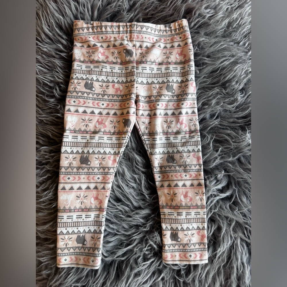 Fleece Patterned Pink and Gray Baby Leggings